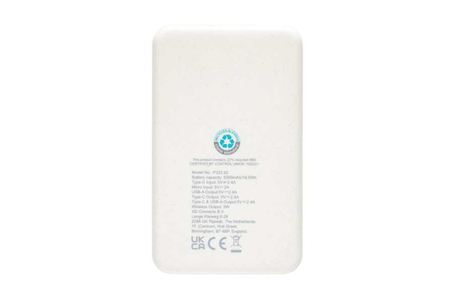 5.000 mAh trådlös powerbank i RCS återvunnen plast: varan tillbaka