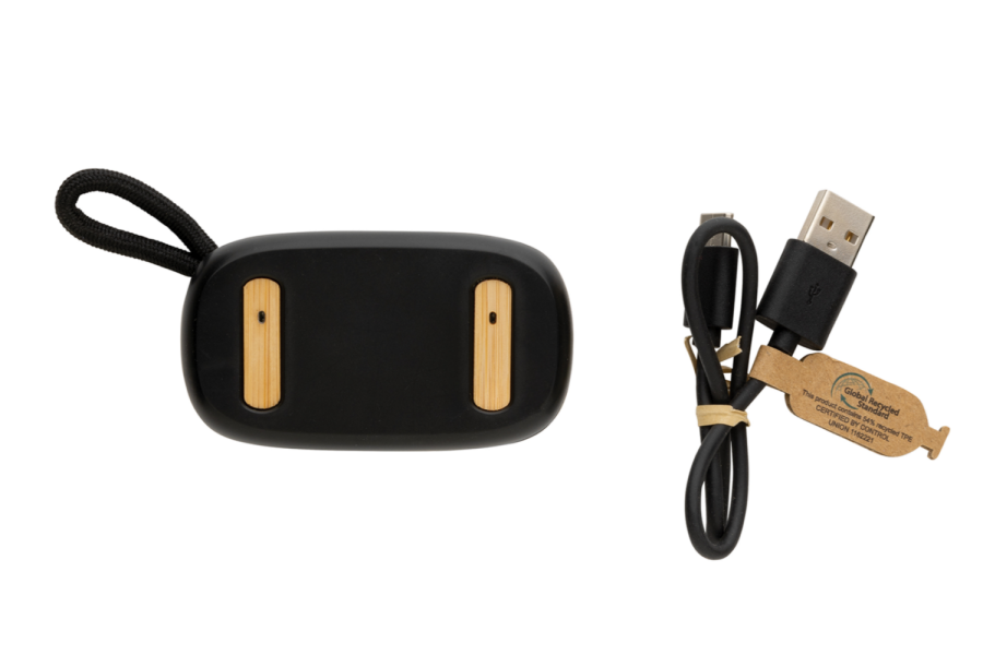 RCS recycled plastic & bamboo TWS earbuds: item top