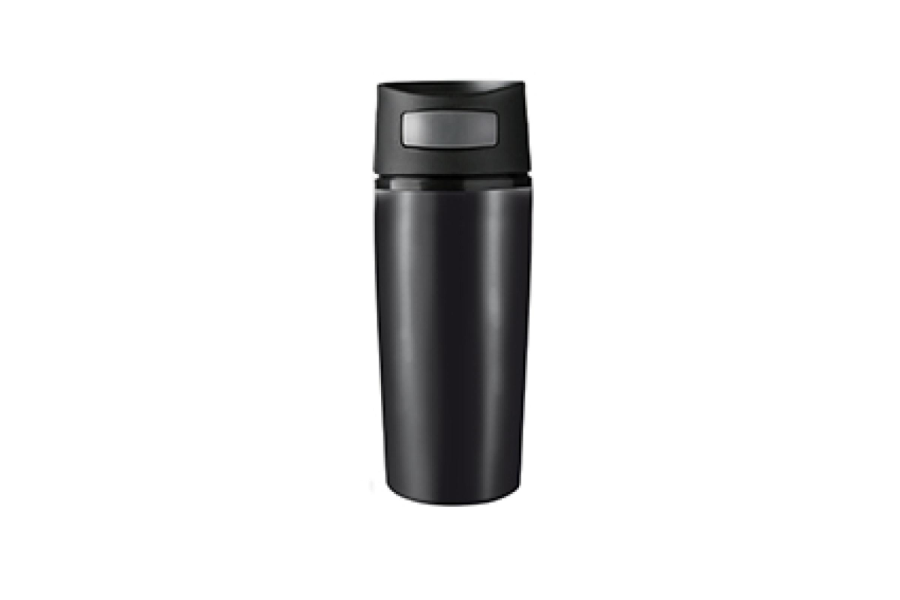 Auto vuotamaton termosmuki painikkeella: tuote etupuolelta
