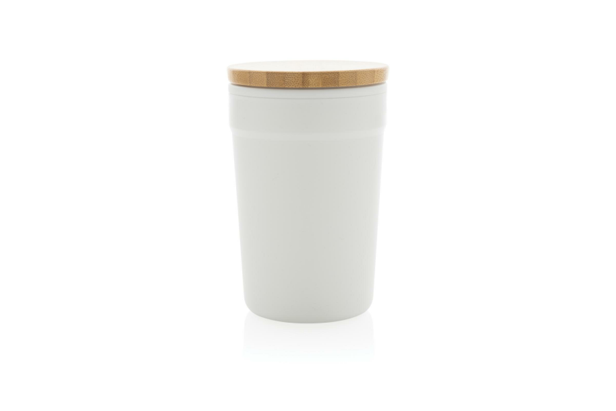 Gobelet en PP recyclé certifié GRS avec couvercle en bambou: Arrière du produit