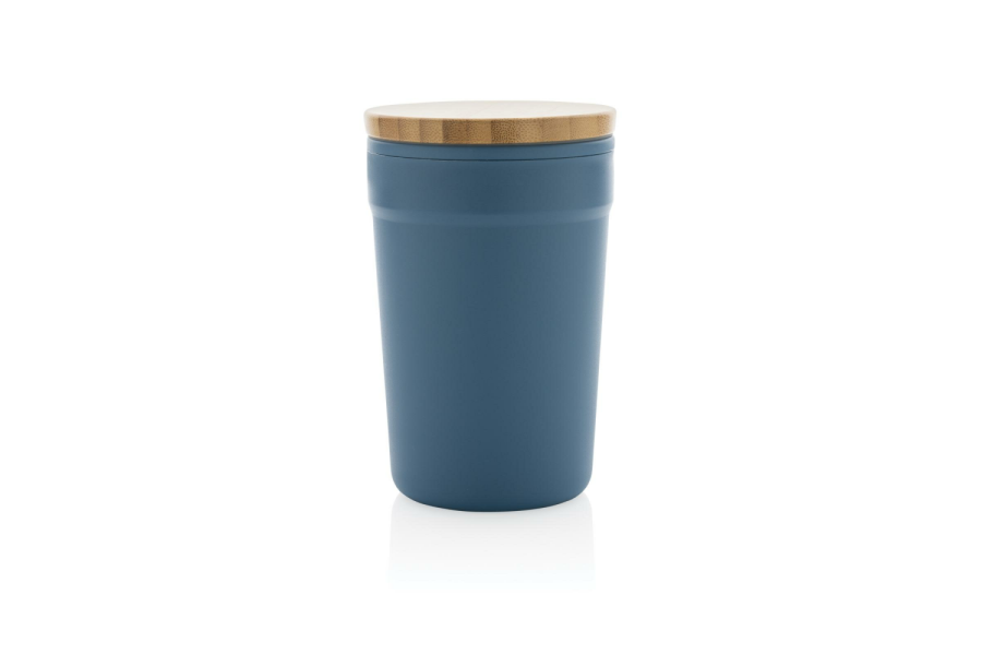 Gobelet en PP recyclé certifié GRS avec couvercle en bambou: Arrière du produit