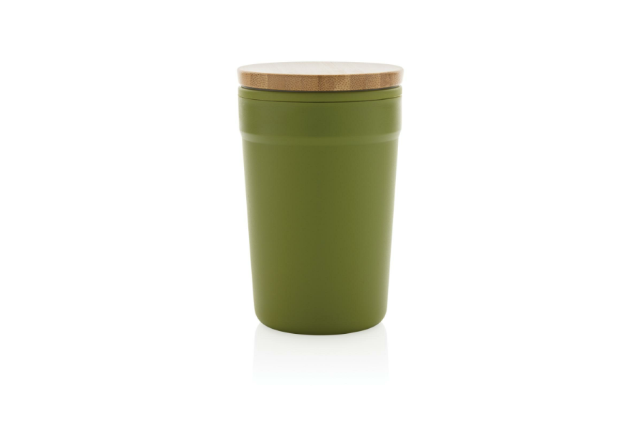 Gobelet en PP recyclé certifié GRS avec couvercle en bambou: Avant du produit