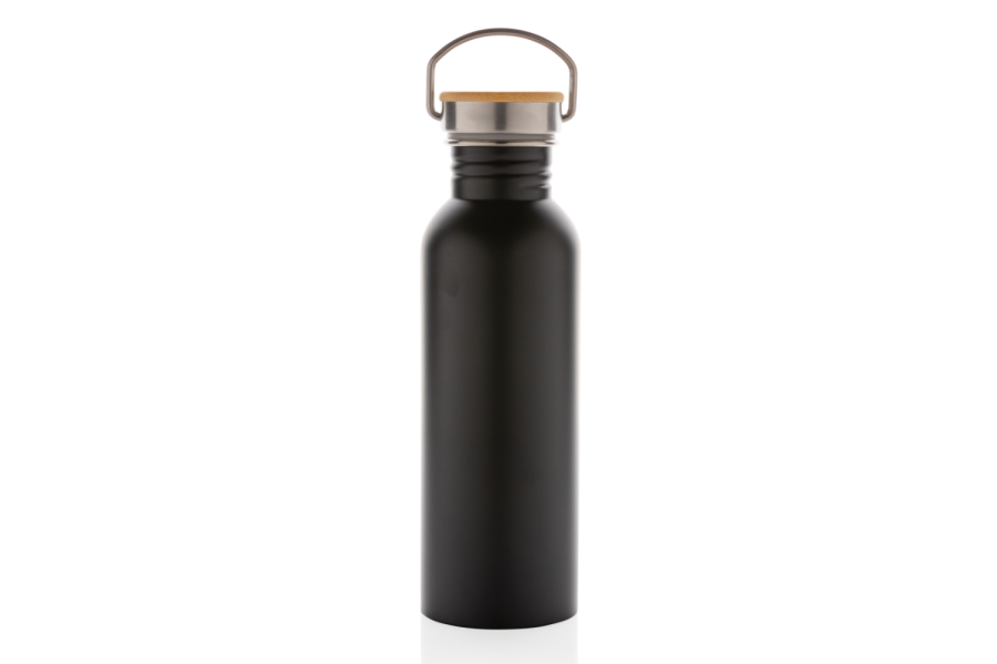 Moderne Edelstahlflasche mit Bambusdeckel: Artikel vorne Mitte