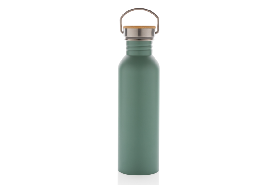 Moderne Edelstahlflasche mit Bambusdeckel: Artikel vorne Mitte