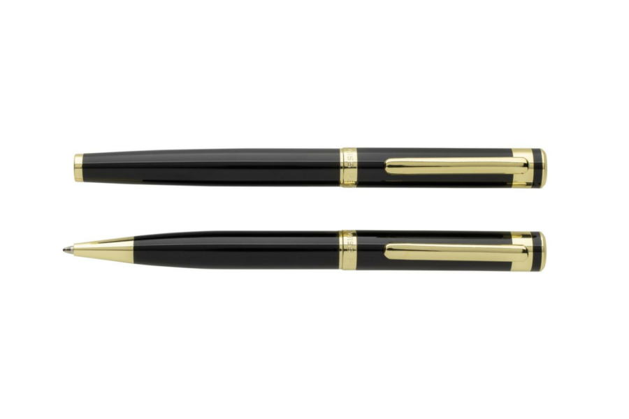 Swiss Peak Luca RCS recycled brass deluxe pen set: in front of clip