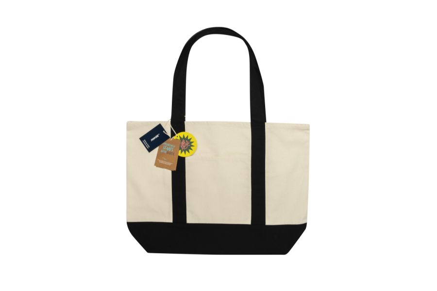 SHOP LOCAL AWARE™ taaskasutatud puuvillast 350gsm kandekott: ese ees vasakul