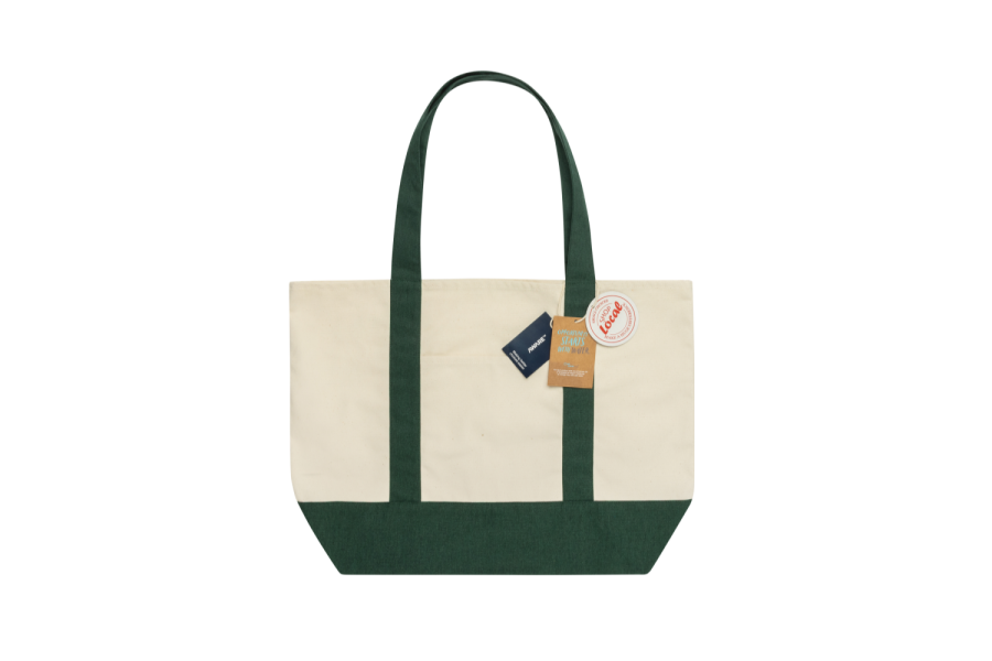 SHOP LOCAL AWARE™ taaskasutatud puuvillast 350gsm kandekott: ese taga vasakul
