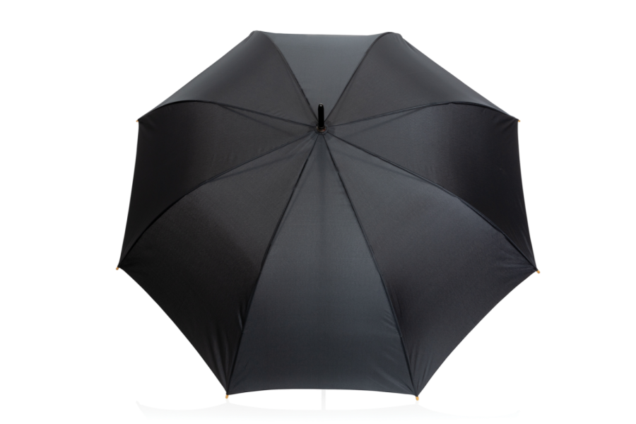 27" Impact AWARE™ RPET 190T automaattisesti avautuva sateenvarjo bambukahvalla: sateenvarjo