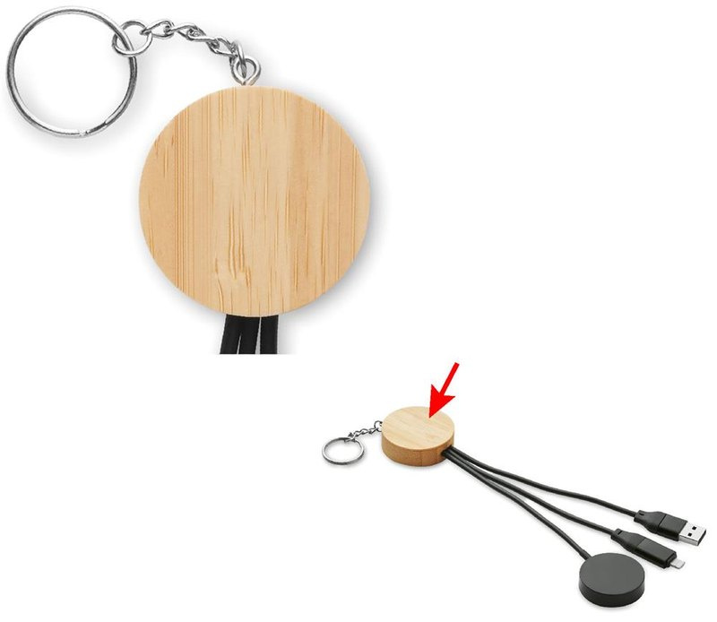 Porte-clés avec câble 4-en-1 de 60 W: Partie en bambou