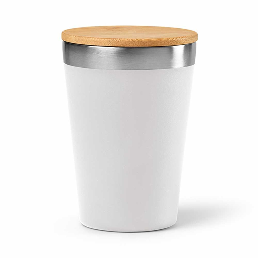 Don ceļojumu krūze pārstrādāts nerūsējošais tērauds ar bambusa vāku 400 ml. Dubultsienu: Kauss
