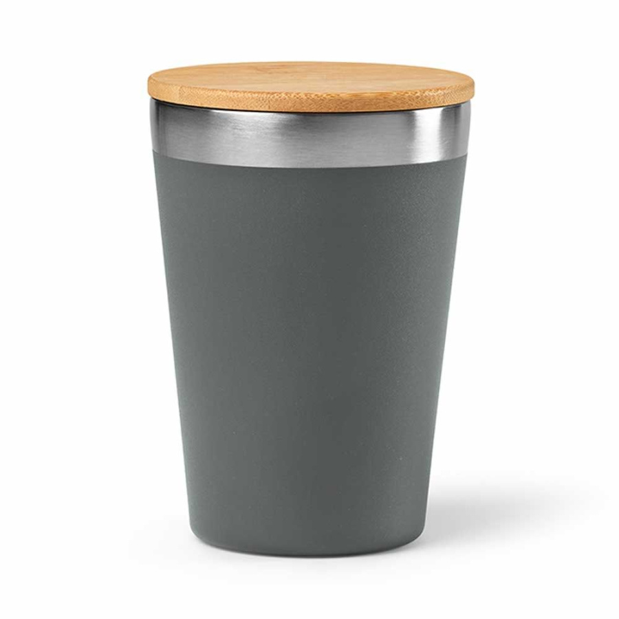 Don ceļojumu krūze pārstrādāts nerūsējošais tērauds ar bambusa vāku 400 ml. Dubultsienu: Kauss