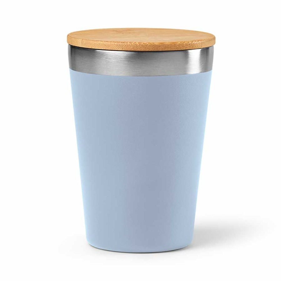 Don ceļojumu krūze pārstrādāts nerūsējošais tērauds ar bambusa vāku 400 ml. Dubultsienu: Kauss
