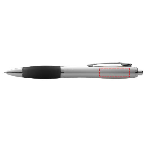 Nash kulspetspenna med silverfärgad pennkropp och färgat grepp: Barrel thickest part · Padprint