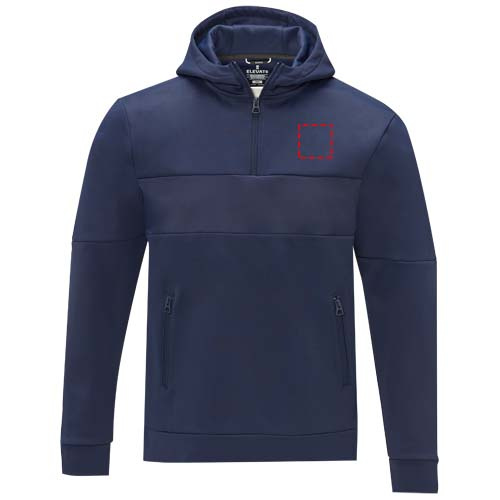 Sweat à capuche homme de style anorak à demi-zip Sayan: Impact – haut du dos · Broderie — variante « fixed »