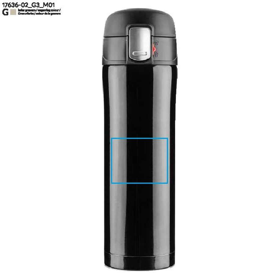 Mug de voyage LOCK de 440 ml: Zone de marquage avant · Gravure laser