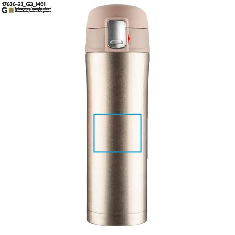 Mug de voyage LOCK de 440 ml: Zone de marquage avant · Gravure laser