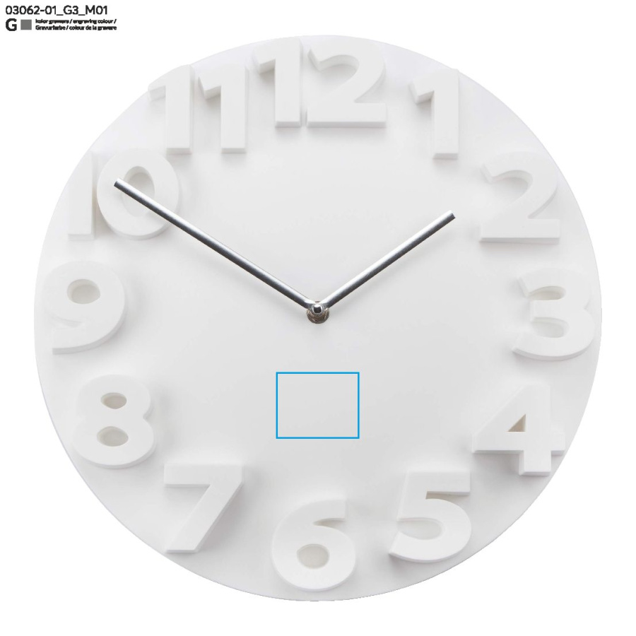 MAURO – horloge murale: Zone de marquage avant · Gravure laser
