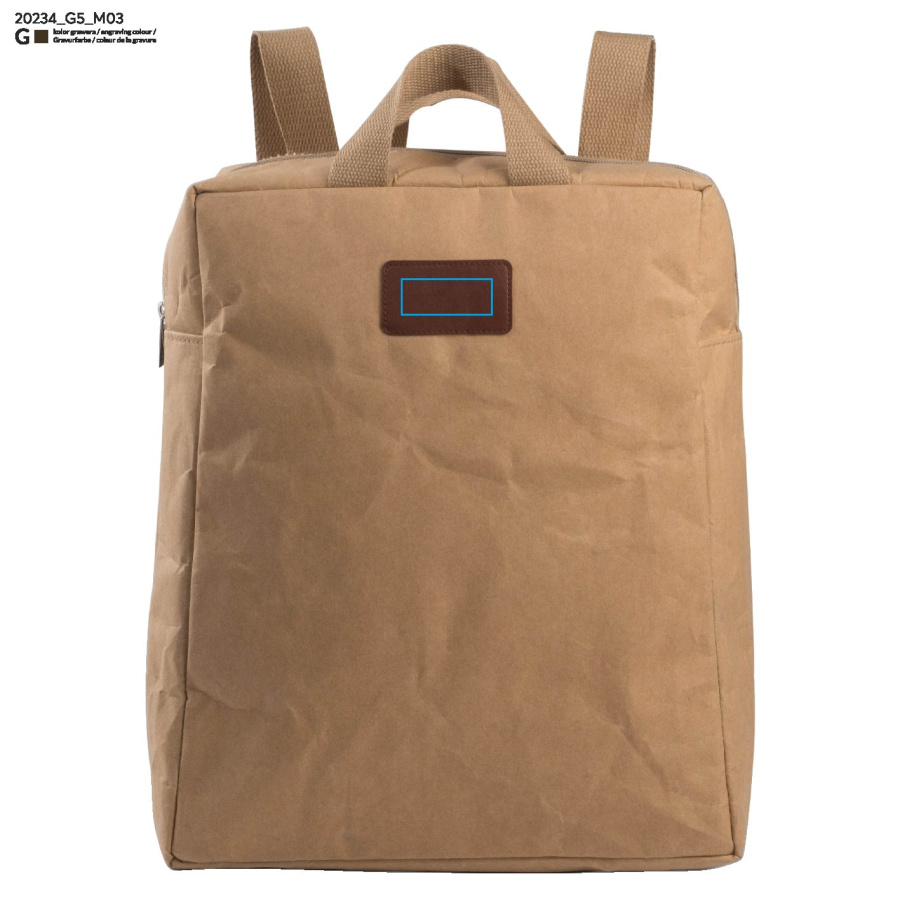 CHARTI – sac à dos en papier: Zone de marquage top · Gravure laser