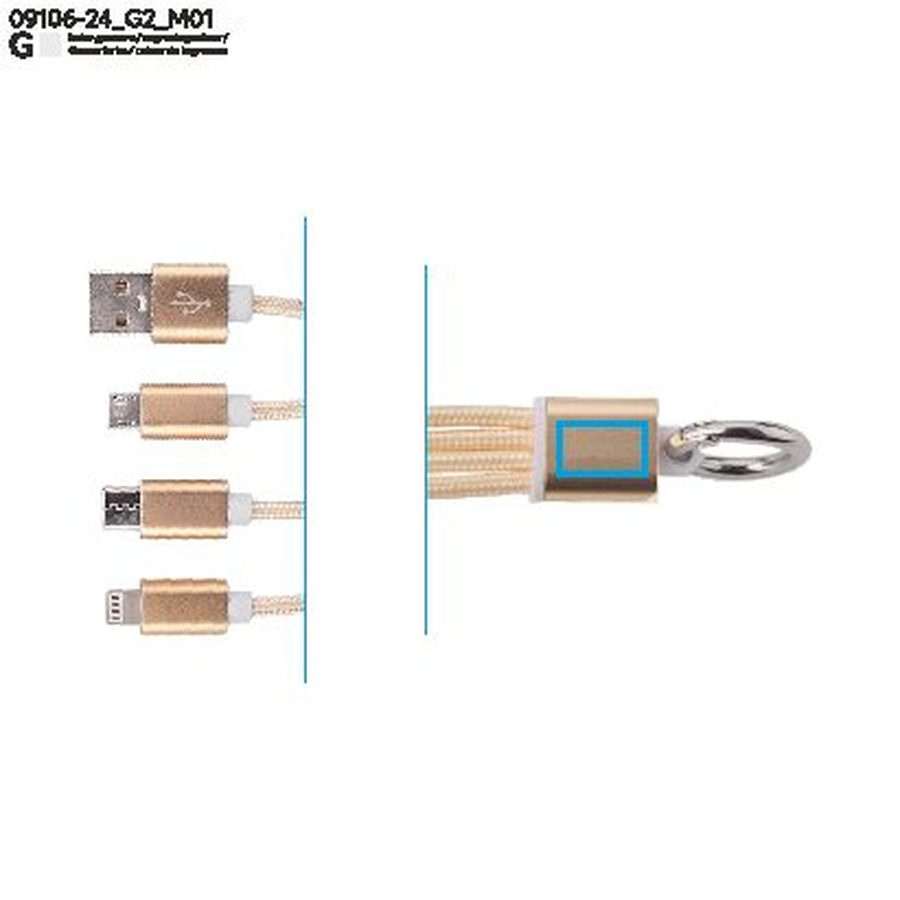 TAUS – câble USB 3 en 1: Zone de marquage avant · Gravure laser