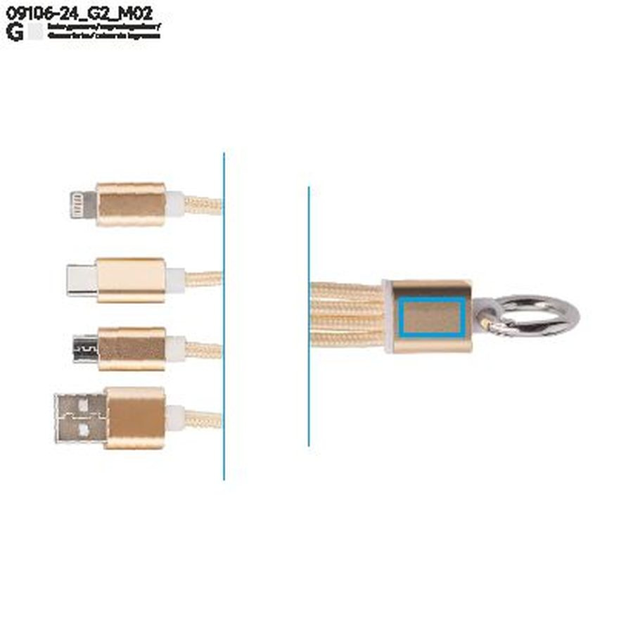 TAUS – câble USB 3 en 1: Zone de marquage arrière · Gravure laser