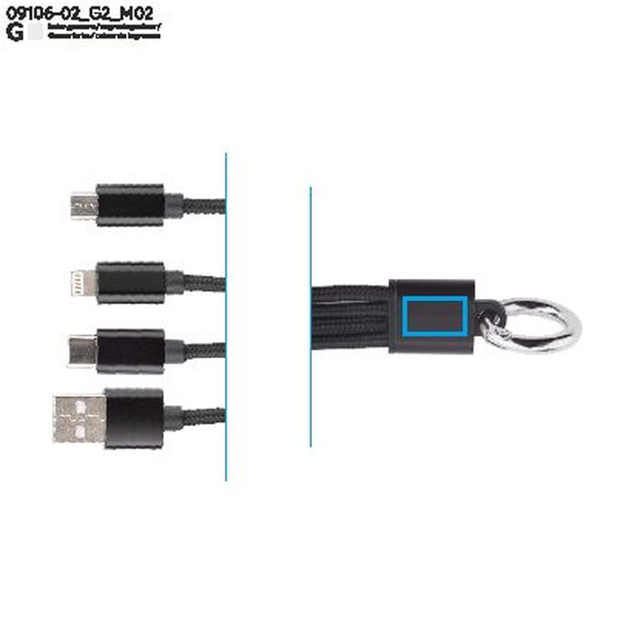 TAUS – câble USB 3 en 1: Zone de marquage arrière · Gravure laser