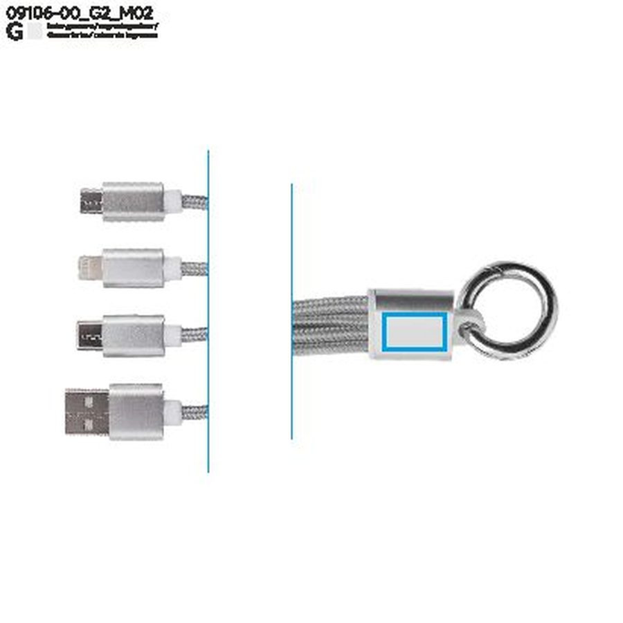 TAUS – câble USB 3 en 1: Zone de marquage arrière · Gravure laser