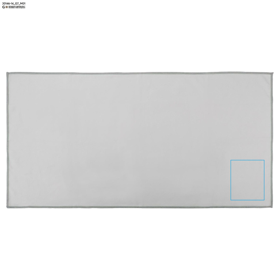 UKO – serviette en microfibre: Zone de marquage avant · Gravure laser