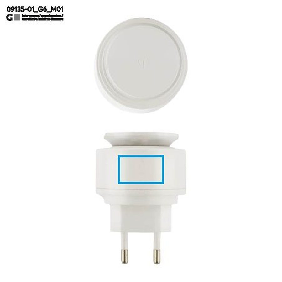 NOTTO – chargeur secteur USB avec veilleuse: Zone de marquage avant · Gravure laser