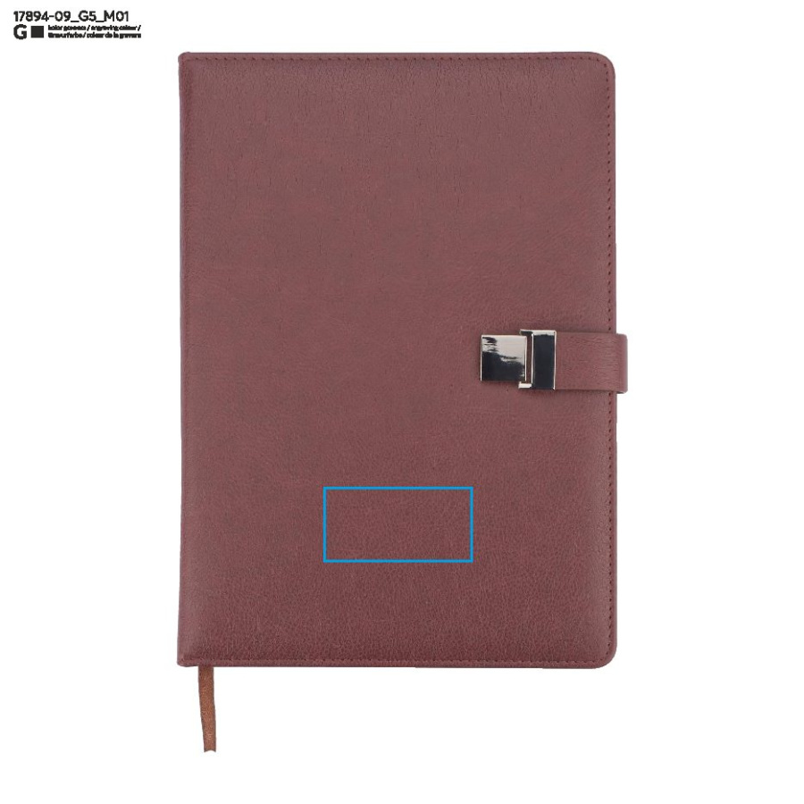 IDELO – carnet B5: Zone de marquage avant · Gravure laser