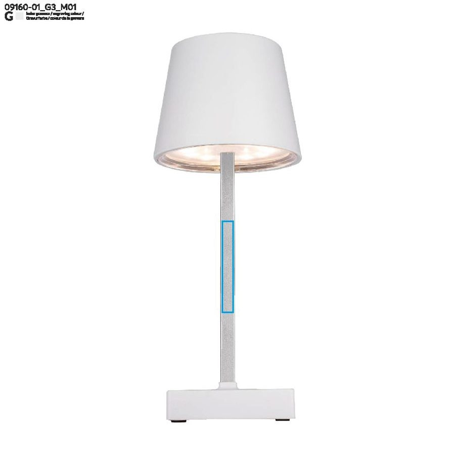 VIDIA – lampe de bureau: Zone de marquage avant · Gravure laser