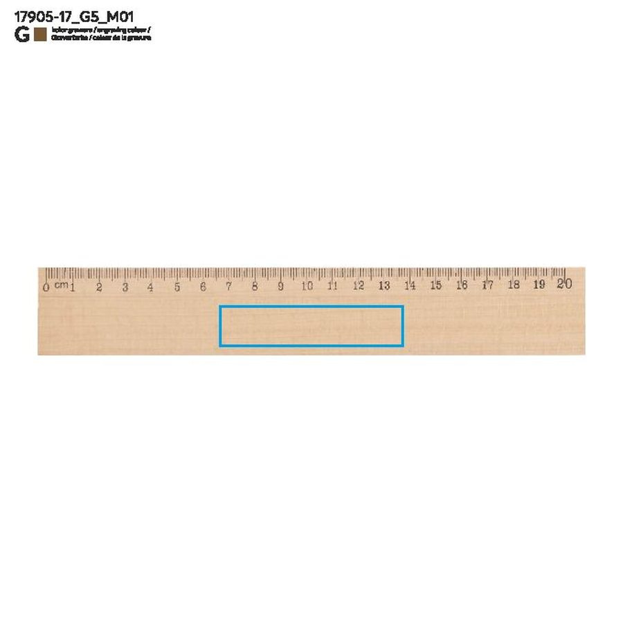 DALJO – règle en bois 20 cm: Zone de marquage avant · Gravure laser