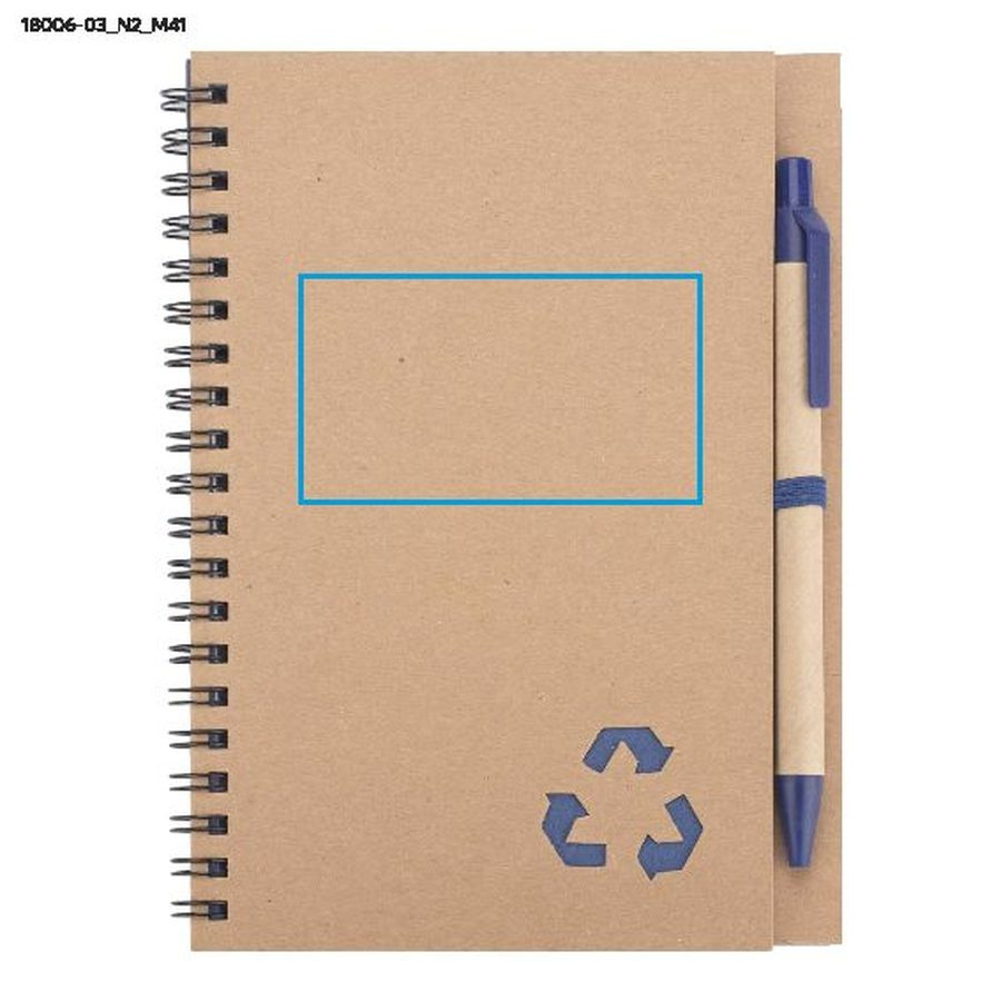 Carnet avec stylo SERENO: Zone de marquage — Carnet — Avant · Tampographie