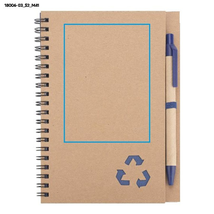 Carnet avec stylo SERENO: Zone de marquage — Carnet — Avant · Sérigraphie