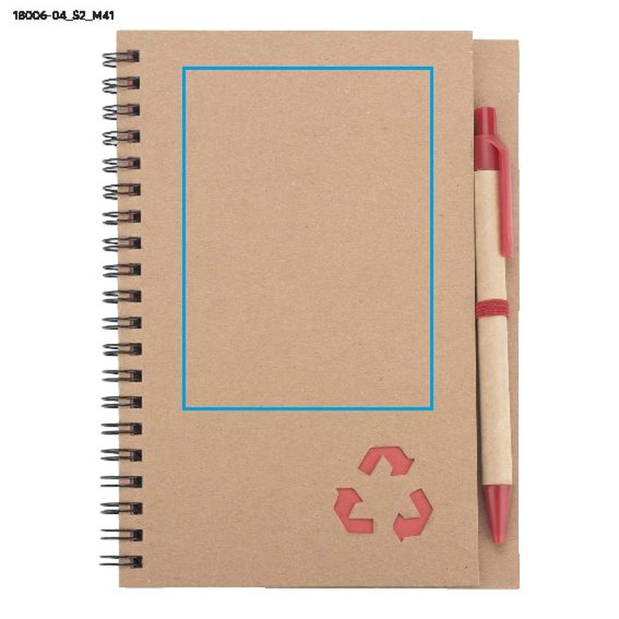 Carnet avec stylo SERENO: Zone de marquage — Carnet — Avant · Sérigraphie