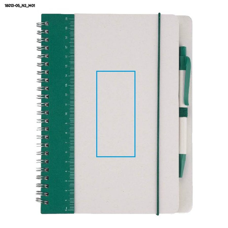 Carnet REGALI avec règle et stylo: Zone de marquage avant · Tampographie