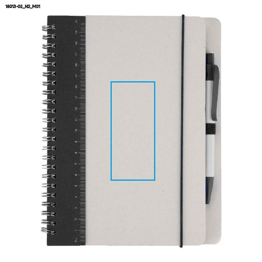 Carnet REGALI avec règle et stylo: Zone de marquage avant · Tampographie