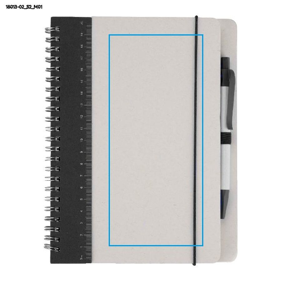 Carnet REGALI avec règle et stylo: Zone de marquage avant · Sérigraphie