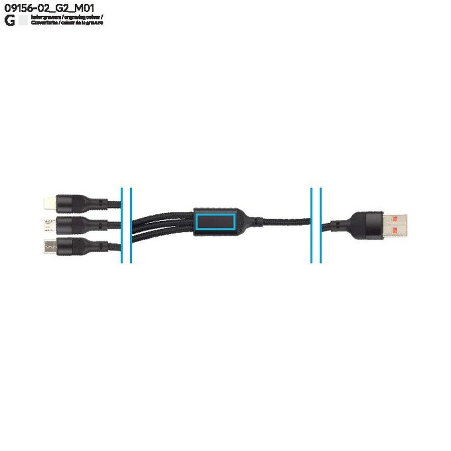 FAST – câble USB 3 en 1: Zone de marquage avant · Gravure laser