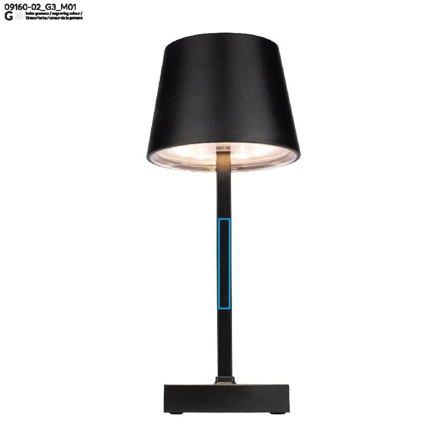VIDIA – lampe de bureau: Zone de marquage avant · Gravure laser