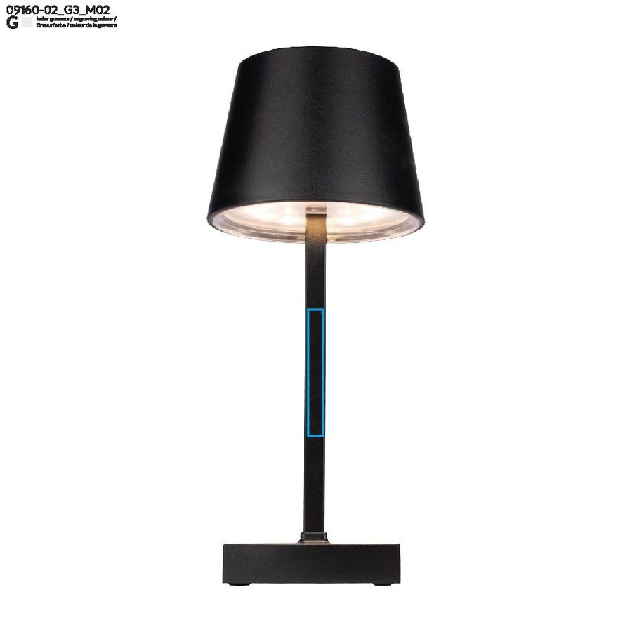VIDIA – lampe de bureau: Zone de marquage arrière · Gravure laser