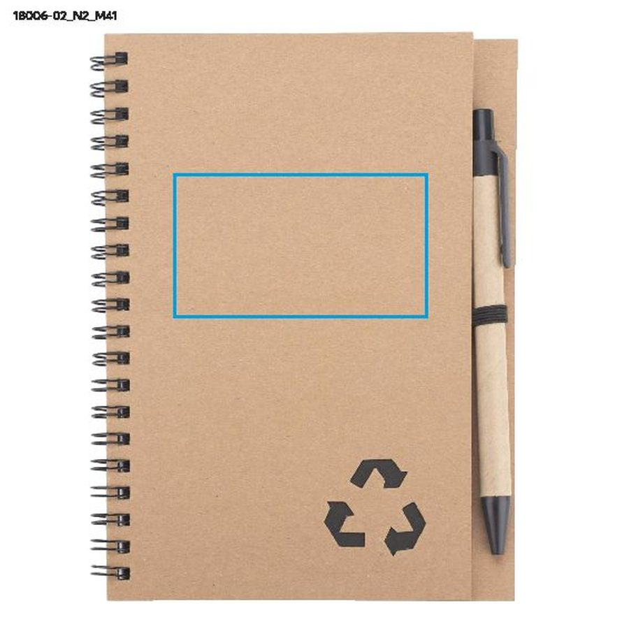 Carnet avec stylo SERENO: Zone de marquage — Carnet — Avant · Tampographie