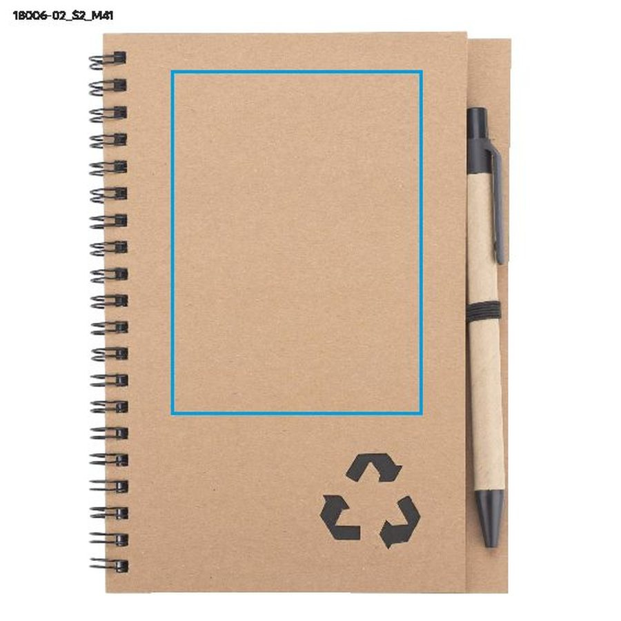 Carnet avec stylo SERENO: Zone de marquage — Carnet — Avant · Sérigraphie