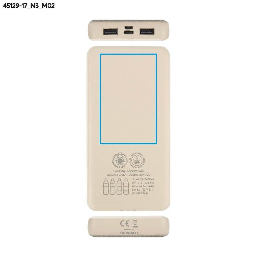 REPPO – batterie externe en rPET 10000 mAh: Zone de marquage arrière · Tampographie
