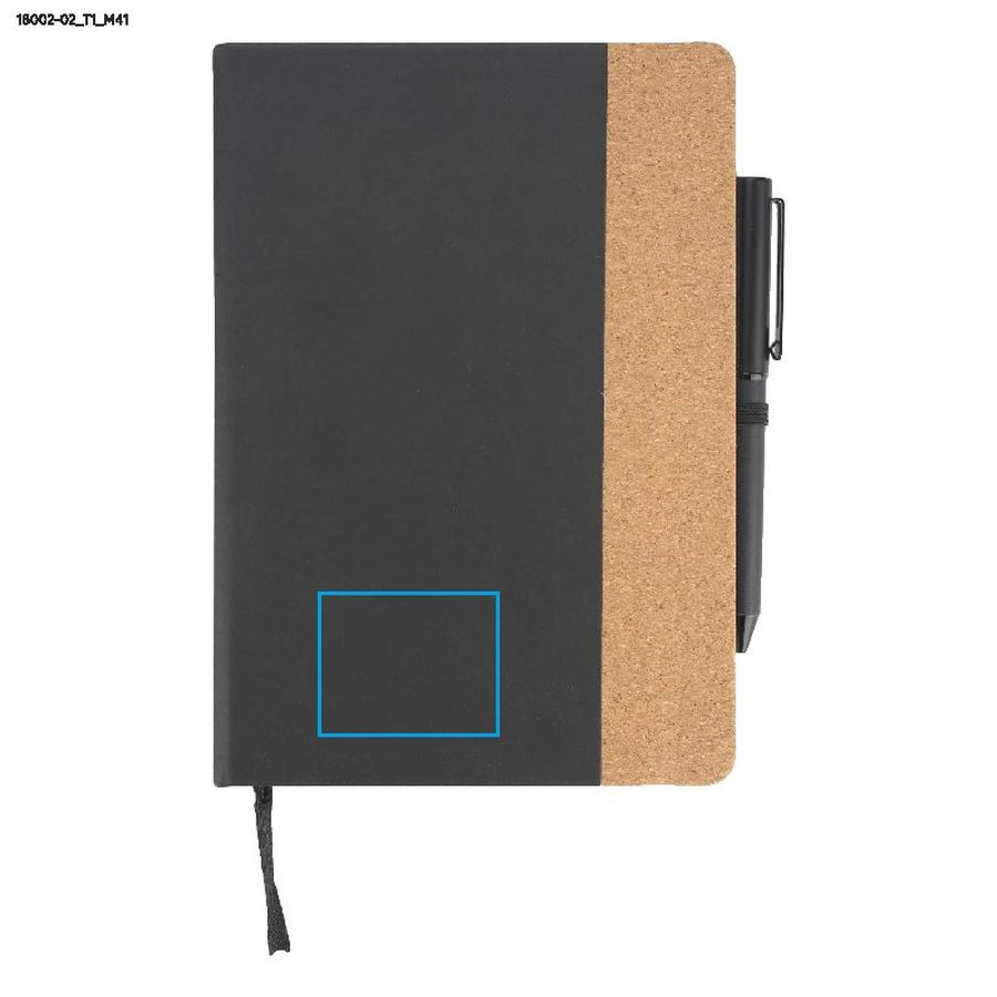 ZENIX – set carnet et stylo A5: Zone de marquage — Carnet — Avant · Marquage en creux