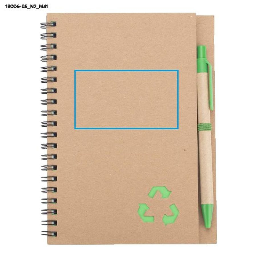 Carnet avec stylo SERENO: Zone de marquage — Carnet — Avant · Tampographie