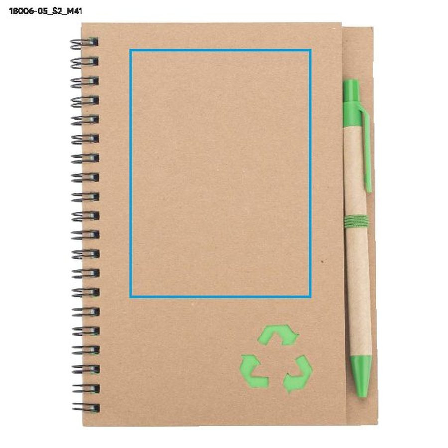 Carnet avec stylo SERENO: Zone de marquage — Carnet — Avant · Sérigraphie