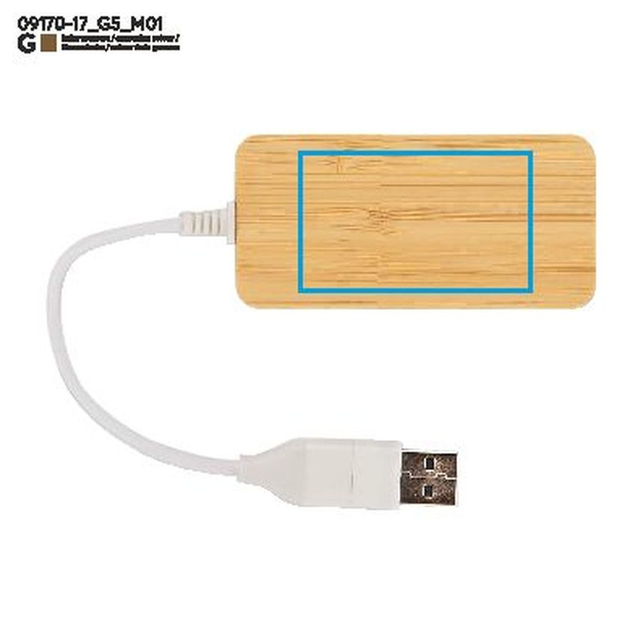 Bambuinen jakaja USB- HUB vaihdettavalla pistokkeella - RIVO: Print area front · Laser engraving