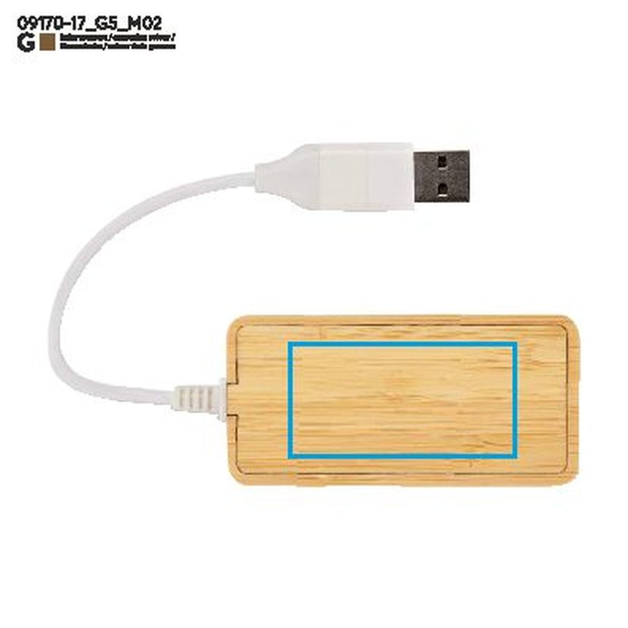 Bambuinen jakaja USB- HUB vaihdettavalla pistokkeella - RIVO: Print area back · Laser engraving