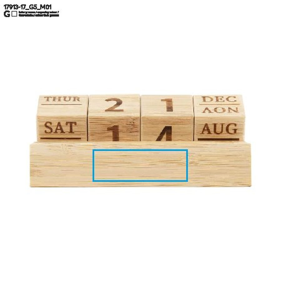 NEN – calendrier en bambou: Zone de marquage avant · Gravure laser