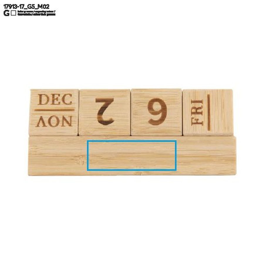NEN – calendrier en bambou: Zone de marquage arrière · Gravure laser